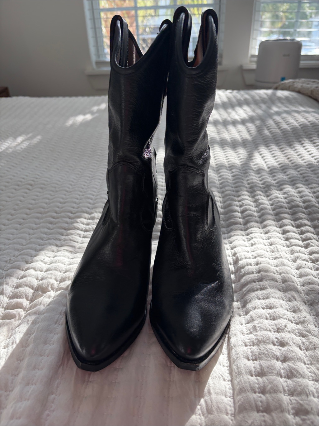 Frye Black Leather Pointed Western Booties